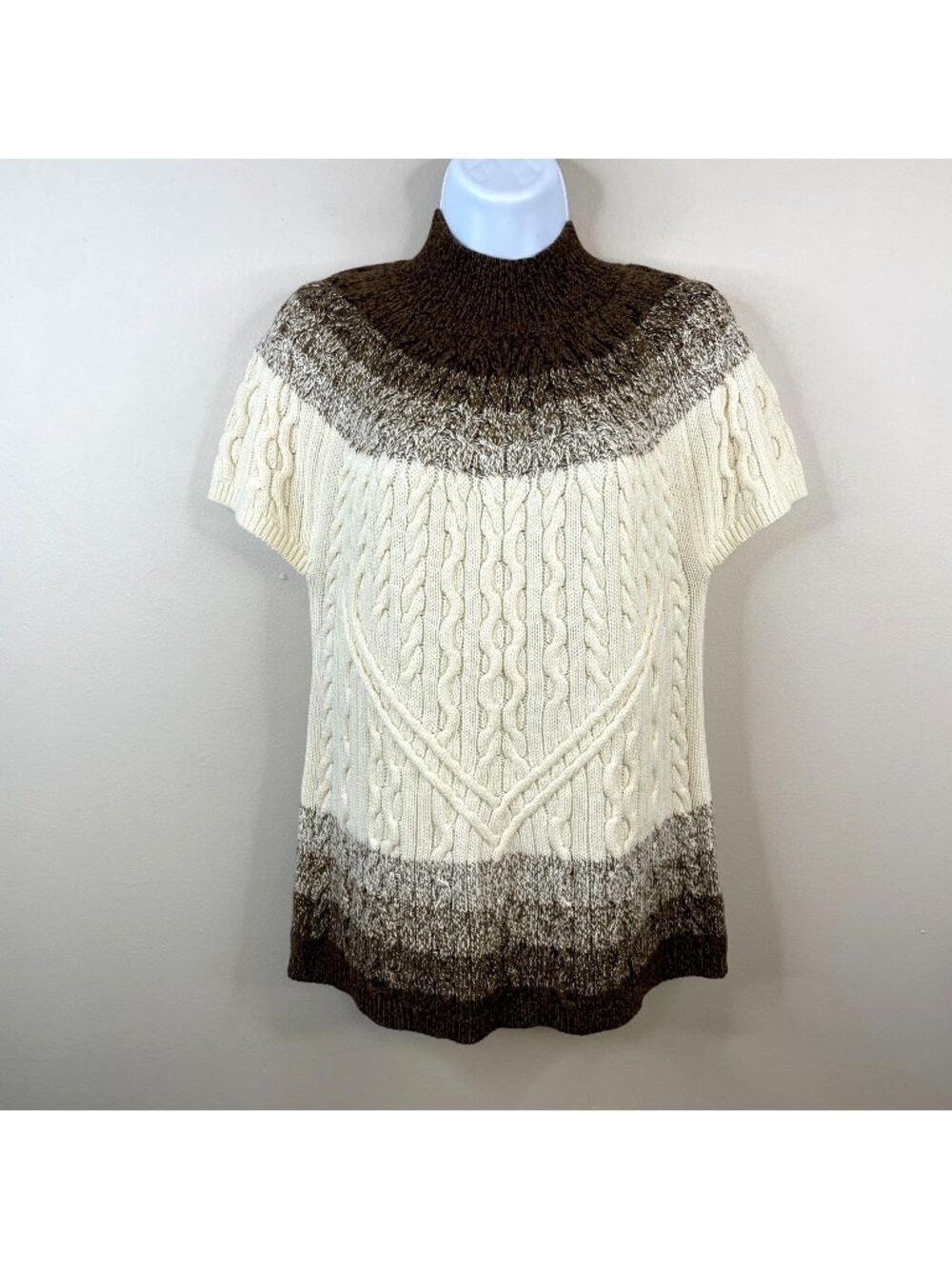 Vintage Cable Knit Sweater‎ Womens Small Chunky Earthy Neutral Short Sleeve Cozy